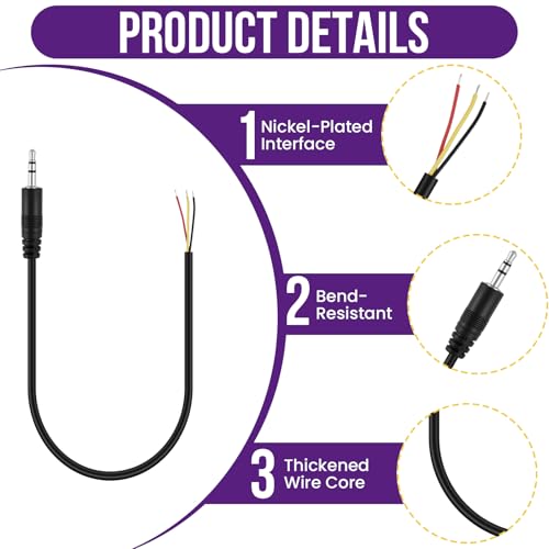 Cable Jack 3.5mm macho a cable desnudo 6 piezas 1ft miniatura 5