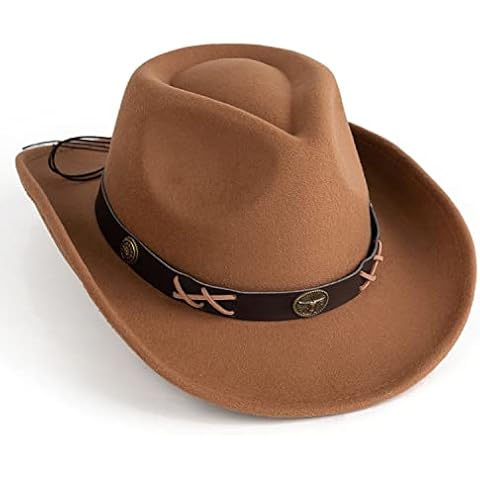 Lisianthus Cowboy Cowgirl Hat for Men & Women Western Style Outdoor Felt Hat with Belt Buckle, Z-khaki, M Cover