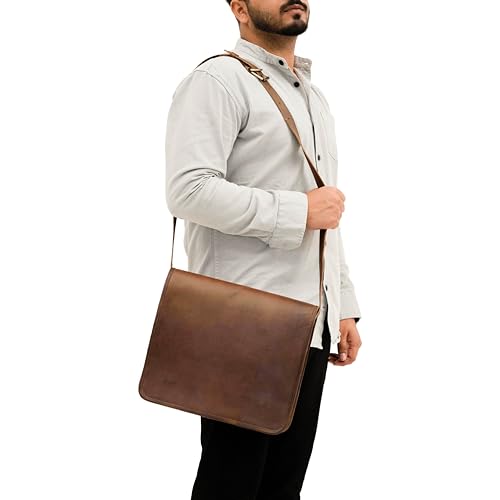 Indian Hando Art 13 inch Leather Messenger bag Briefcase Satchel For Men and Women (13 inches small)4