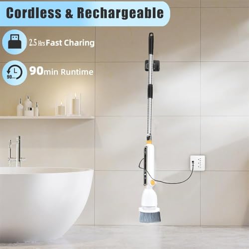 Image of Smart Electric Spin Scrubber PRO| 2025 New Upgraded Quiet Cordless Shower Scrubber with 8 Replaceable Brush Heads|IPX7 Waterproof for Bathroom Tile Grout Kitchen Oven & Floor|Powerful and Efficient