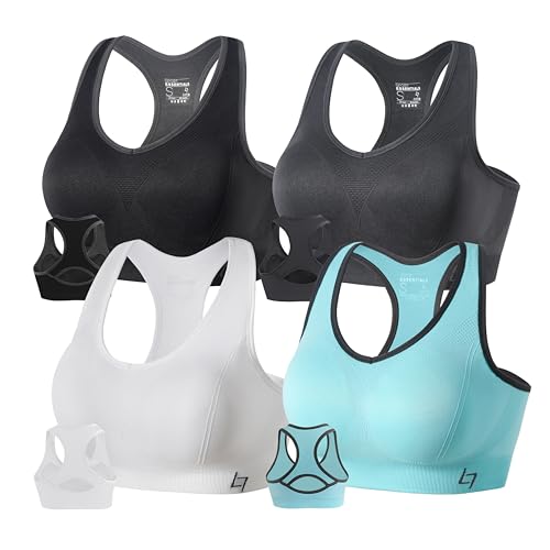 FITTIN Padded Sports Bras for Women: Support Racerback 4 Pack Everyday Bra for Post-Surgery...