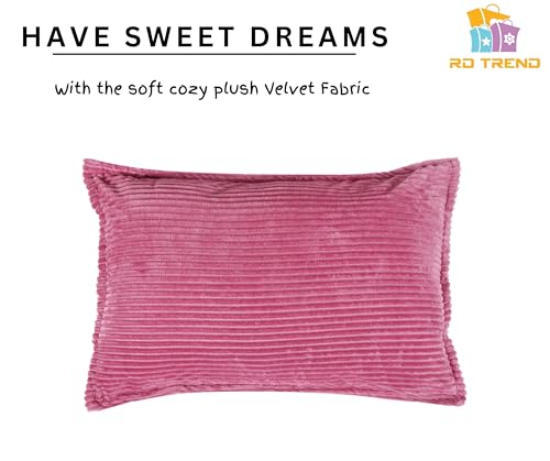 Image of RD TREND Presents Velvet 250 GSM Self Stripe Pillow Cover Set of 2 with Zipper, Size -18 inch x 28 inch Inches (45x71 Cm) (Pink)