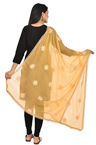 Image of YOUTHQUAKE Flower Embroidered Diamond Work Chiffon Dupatta for Womens & Girls With 4 Side Lace