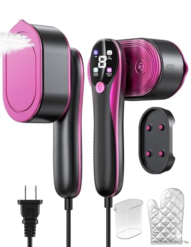 Travel Garment Steamer for Clothes with LED Display, 1200W Portable Handheld Steamer ＆ Iron 2 In 1, 10s Fast Heat Up, Large Ceramic Heat Panel, All-Fabric Quick Wrinkle Remover