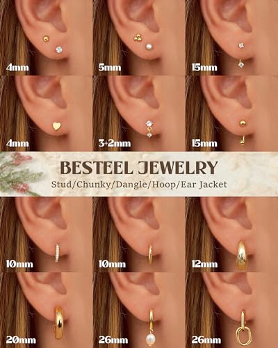 Hypoallergenic 14K Gold Plated Stud Hoop Earrings for Women Lightweight Small Chunky Huggie Hoops Surgical Stainless Steel Stud Earring Dainty Cartilage Earrings Stacks for Women Jewelry Gifts3