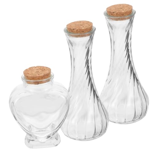 Yardenfun 3 Piezas Conjunto de Botellas de Vidrio Pequeñas para Ceremonia de Arena Botellas Transparentes con Tapón de Corcho Decoración para Bodas y de