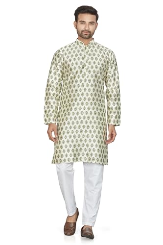 Image of BE ACTIVE Cotton Jacquard Blend Kurta for Men | Traditional and Elegant Design| Indian Kurta| | Full Sleeve Kurta| Classic Ethnic Elegance Green