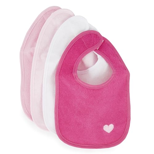 Bieco Baby Lätzchen, 4er Pack mit Klettverschluss in tollen Farben für Junge und Mädchen, Klettverschluss und doppelseitig mit außen Baumwolle, abwaschbar und wasserdicht, Kinderlätzchen