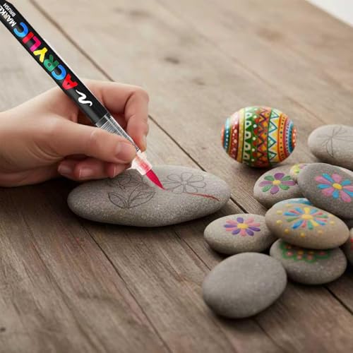 CSLIMNB 12 Colors Permanent Acrylic Paint Markers - Brush Tip Pens set for Rocks Wood Glass Ceramics Fabric Paint for Coloring,Painting,DIY Drawing for Adults — view 5