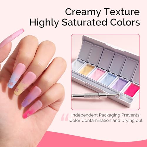 Image of MelodySusie Gradient Painting Gel, 6 Colors Spring Summer Ombre Gel Polish with 100 Sponges&Metal Grabber Set for Aura Nails, French Manicure, No Wipe, Soak Off UV, DIY Nail Art Palette Macaron Pink