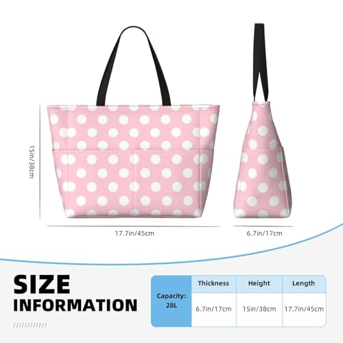 Large Beach Bags for Women Sandproof - Light Pink Polka Dot Print Summer Travel Work Tote Bags with Zipper2