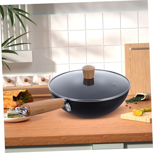 Wok profundo con mango de madera ergonómico PRETYZOOM miniatura 6