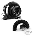 iPower 4 Inch 195 CFM Inline Ventilation 8 Feet Quiet Vent Blower for Hydroponics Grow Tent, Greenhouse Air Circulation, Upgrade Fan+Ducting, Black