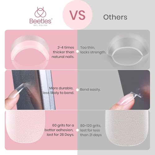 Image of Beetles Nail Tips Medium Square 576Pcs 12 Sizes - Pre-Etched Soft Acrylic Tips Half Matte False Nails Art Full Cover Press On Nail Extensions Gift Set Home DIY Salon