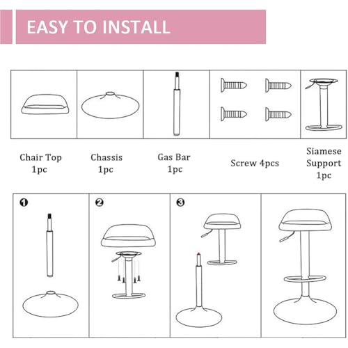 Butaco ajustable de altura, con respaldo bajo y reposapiés, giro de 360°, tapizado en terciopelo rosa con base y patas metálicas doradas, para barra, isla de cocina o pub miniatura 7