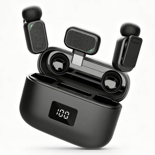 Image of Wireless Lavalier Microphone for iPhone, 2Pcs Mini Mic with Charing Case