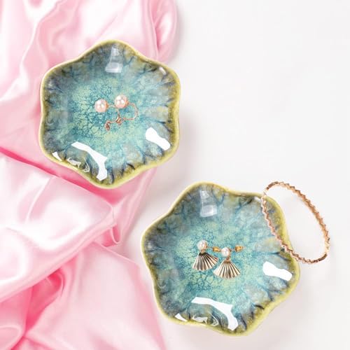 Plato pequeño de cerámica en forma de hoja para joyería, llaves, anillos, baratijas; regalo para decoración de mesita de noche, mesas, habitaciones (verde cristalino) - imagen 3