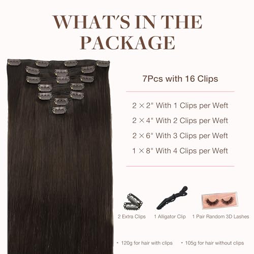 Image of GOO GOO Clip in Hair Extensions Real Human Hair, Remy Human Hair Extensions Clip ins for Women, Natural Human Hair, 12inch 85g 7Pcs, 2A Light Brown
