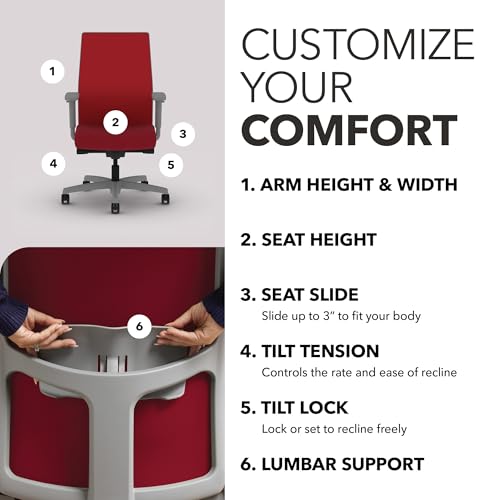 Image of HON Ignition 2.0 Mid‑Back Ergonomic Office Chair, Mesh Task Seating with Lumbar Support, Advanced Synchro‑Tilt, Height and Width Adjustable Arms, Titanium Frame, Bullseye