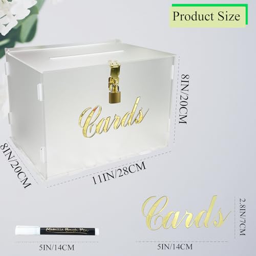 Image of 11 inch Frosted Wedding Card Box with Lock, Acrylic Gift Card Box for Wedding Decorations for Reception, Honeymoon Fund Money Box for Bridal Shower Decorations Party Reception Anniversary