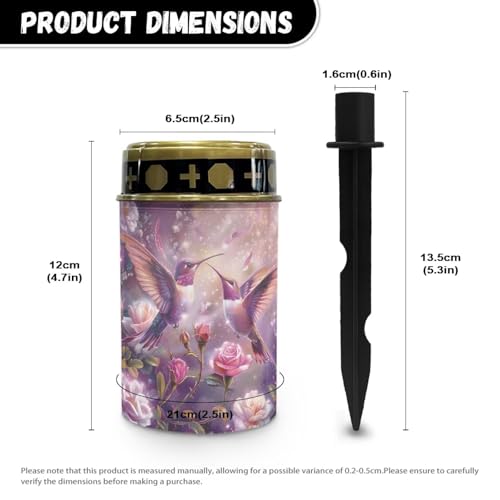 Image of Hummingbird Purple Rose Cemetery Solar Lights Water Resistant LED Flameless Candle Grave Lights Solar Powered Grave Decor Light for Prayer 2 Pcs