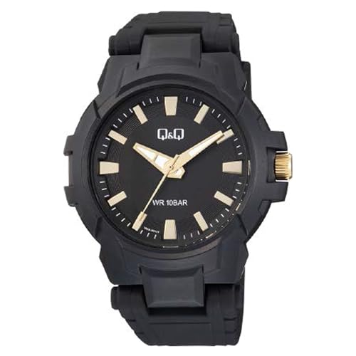 Image of Q&Q Men's Fibre Strap Analog Watch (Black Dial) - 100M Water Resistant, Lightweight Sports Casual Quartz Wristwatch - V50A-001VY