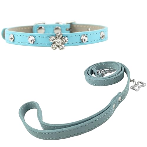 Newtensina ブリング子犬の襟かわいい犬の襟と小さな犬猫用のダイアマンティ付き柔らかいひも - ブルー - XS