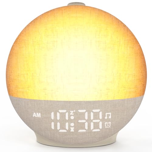 Sunrise Alarm Clock Wake Up Light with Sunset Simulation 30 Sleep Sounds White Noise Machine 12 Colours Night Light Easy to Use Bedside Digital Clock Sunlight Lamp for Kids Heavy Sleepers Bedrooms