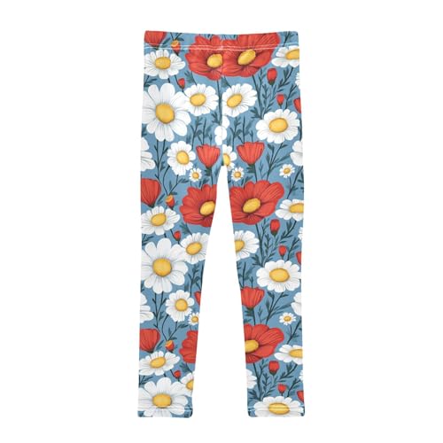 Girls Leggings Daisy Poppy Flowers Soft Toddler Leggings for Girls Kids Pants Size 4T-10T2