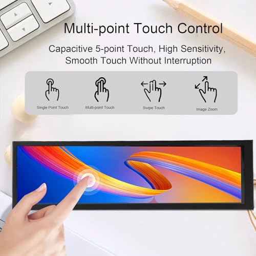 Image of 8.8 Inch Computer Temp Display, FHD 1920x480 Mini Screen Monitor, 178 Degree Wide Viewing Angle, Supports Dynamic Themes, for Important Data Display (Capacitive Version)