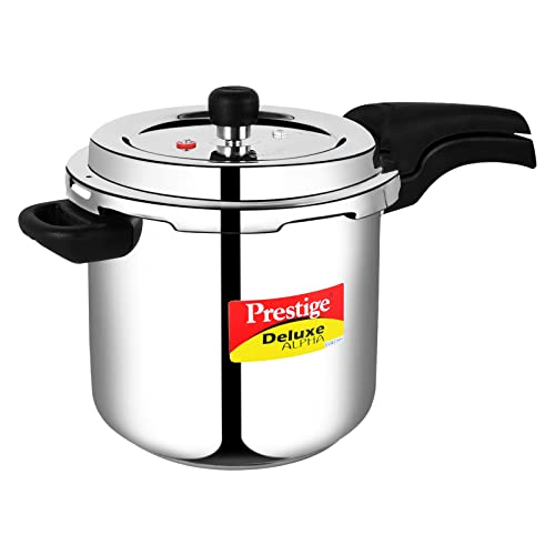 Image of Prestige Svachh Deluxe Alpha 5.5 Litre Stainless Steel Outer Lid Pressure Cooker & Prestige Omega Deluxe Granite Aluminium Kitchen Sets with 1 Glass Lid (Black) - 3 Pieces