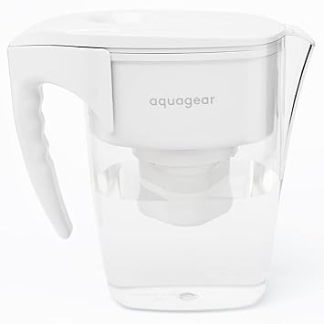 Aquagear Water Filter Pitcher - Fluoride, Lead, Chloramine, Chromium-6 Filter - BPA-Free, Clear