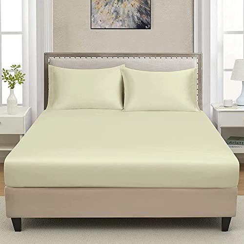 Extra Deep Luxuary Fitted Sheet 25cm Mattress Sheets 50% Cotton 50% Polyester By JRI® (Single, Cream), 25cm Cream