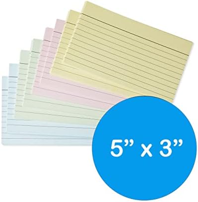 [500 Pack] Revision Cards 5x3 Coloured Record Cards FlashCards Ruled (5"x 3") 127mm x 76mm Blank Flash Cards Index Cards