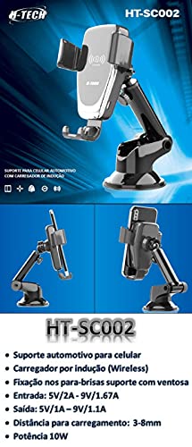 Suporte para celular veicular carregador wireless indução 12V HT-SC002 fixação ventosa