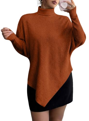 SHEWIN Oversized Sweaters for Women Casual Turtle Neck Sweater for Women Lightweight Fall Tops Pullover Womens Fall Sweaters,(US 20-22) 2XL,Gold Flame