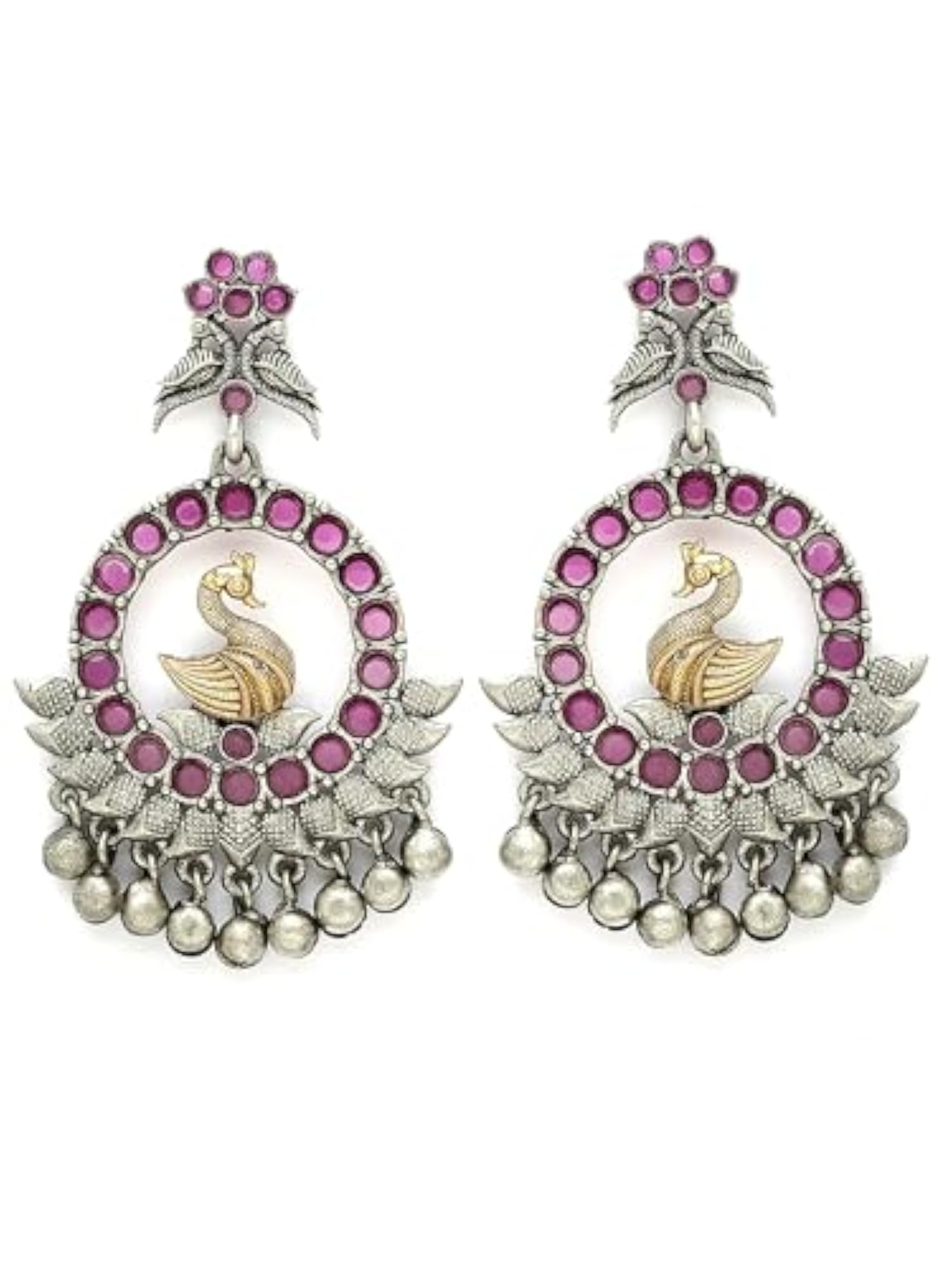 Antique Silver Plated Peacock Tribal Drop Earrings for Women