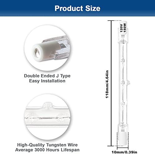 R7S Halogen Bulbs 150W Dimmable 120V 118mm T3 J Type Floodlight Bulb with Long Lifespan, 2700K Warm White Linear Double Ended Light Bulbs for Work, Security, Landscape Lights, Floor Lamps, 5 Pack