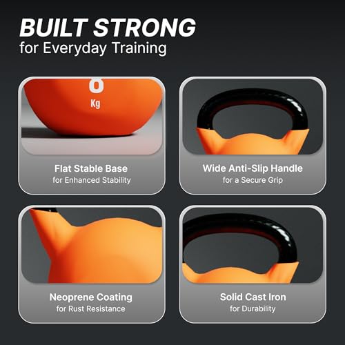 Image of Cult 8kg Neoprene Anti-Slip Grip Colored Kettlebell for Home Workout - Orange