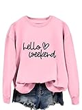 Hello Weekend Women's Fun Weekend Travel Shirt Sweatshirt Round Neckline Long Sleeve Tops Pink