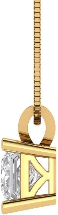 Clara Pucci 14K Yellow Gold Plated Solitaire 16" Box-Chain Necklace - Sterling Silver 0.5ct Princess Cut White Sapphire Pendant - Image 3