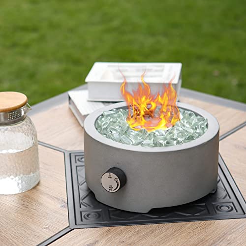 Sophia & William Tabletop Fire Bowl For Umbrella Hole, Outdoor Portable Propane Gas Fire Pit, 10,000 Btu Small Fireplace With Glass Beads, Grey-Round #TOP4