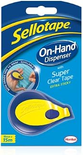 Sellotape On-Hand Dispenser for sticky tape / Both hands free for crafting and wrapping / 1 x dispenser & 1 x (18mm x 15m) adhesive tape roll