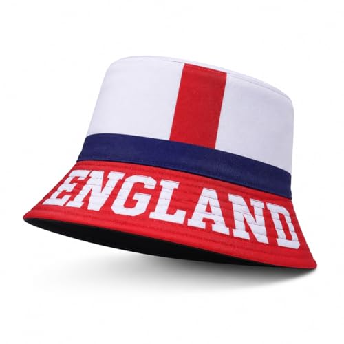 Truebuy England Reversible Bucket Hat St Georges Cross Football Fan Gear Sun Protection Packable & Lightweight Unisex UK Fit Perfect Match Day Accessory (Red & Blue England Bucket Hat)