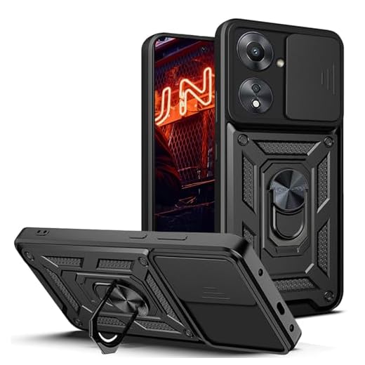 Ephoou Armor Case for Xiaomi Redmi 13C 4G with Slide Camera Cover & Rotated Magnetic Ring Kickstand, Military Grade Shockproof Protection Phone Cover Case for Xiaomi Redmi 13C 4G SJ-Black