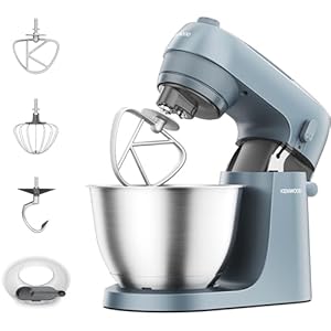 Kenwood Go Küchenmaschine KZM35.000GY, platzsparend, inkl. 4-Liter-Schüssel, K-Haken, Ballonschneebesen, Knethaken, Spritzschutz & Messlöffel, Metallgehäuse mit Tragegriff, 800W, Blau