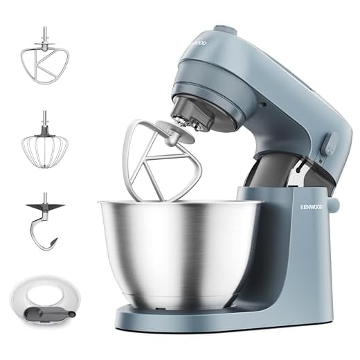 Kenwood Go Küchenmaschine KZM35.000GY, platzsparend, inkl. 4-Liter-Schüssel, K-Haken, Ballonschneebesen, Knethaken, Spritzschutz & Messlöffel, Metallgehäuse mit Tragegriff, 800W, Blau