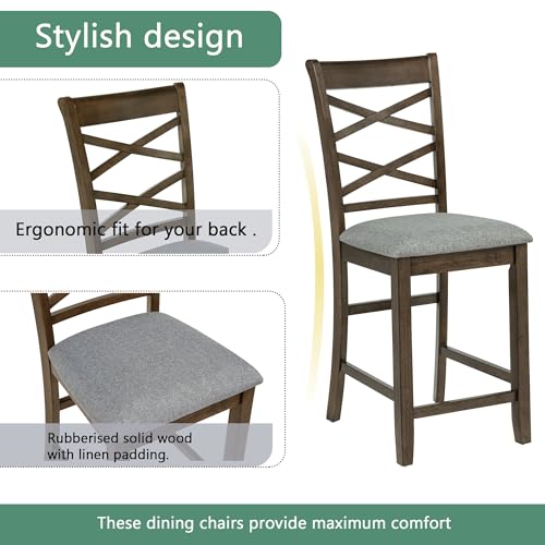 Image of Harper & Bright Designs Counter Height Dining Table Set 5-Piece, 34.5 inch Square Wooden Table & 4 Upholstered Chairs, Modern Walnut Finish Counter Height Set for Kitchen, Dining Room, Small Spaces