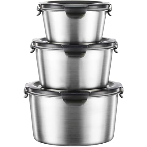 Baalaka Food Storage Containers, Airtight Food Storage Containers with Lids, Deli Containers with Lids, Soup Containers with Lids Stainless Steel Set of 3 Cover