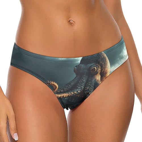 AOOEDM Tanga con Estampado de Pulpo y Barco de Vela Vintage para Mujer, Ropa Interior Sexy con Espalda en T
